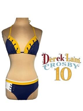 10 Crosby Derek Lam blue maize white retro color block bikini lace up Size M